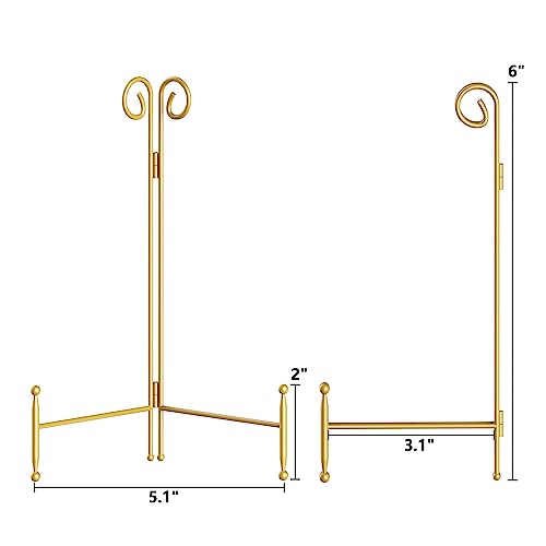 SVENJBB Plate Holder Display Stand, 6 Inch Decorative Plate Stands for Display, Gold Iron Easel Display Stand for Picture, Book, Photo Frame and Decorative Plates (1 Pack)