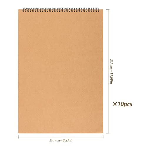 HEIHAK 10 Pack A4 Sketch Notebooks, 60 Pages 30 Sheets Top Vertical Spiral Bound Pocket Sketchbooks, Small Spiral Notepads Sketch Pads Bulk for Kids Drawing, Sketching, Painting, Writing, Crafting - size: A4 60 Pages 10 PCS