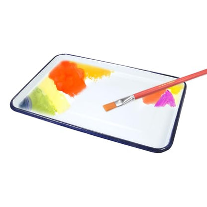 HARFINGTON Butcher Tray Palette 15" x 11" Metal Triple Enamel Coated Rectangular Tray Holder Artist Painter Painting Tool for Art Paint Acrylic Watercolor Mixing - size: 15" x 11"