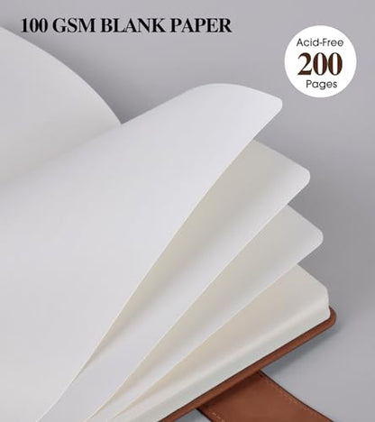 PAIBAS Blank Journal Notebook, A5 Hardcover Leather Sketchbook with 200 Pages Thick Blank Paper for Men Women, Unlined Drawing & Writing Journal, 5.9" x 8.4" Plain Notebook (dark brown) - color: Dark Brown, size: Blank Page