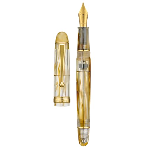 Asvine V126 Vacuum Filling Fountain Pen, Brown Swirl Acrylic Stub Nib 1.1mm Calligraphy Art Drawing with Case Set - color: Brown Swirl, style: Stub Nib