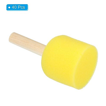PATIKIL 2" Paint Sponges for Painting, 40 Pack Round Painting Sponge Foam Brush Wooden Handle Painting Tools for Crafts Arts, Yellow - size: 2"