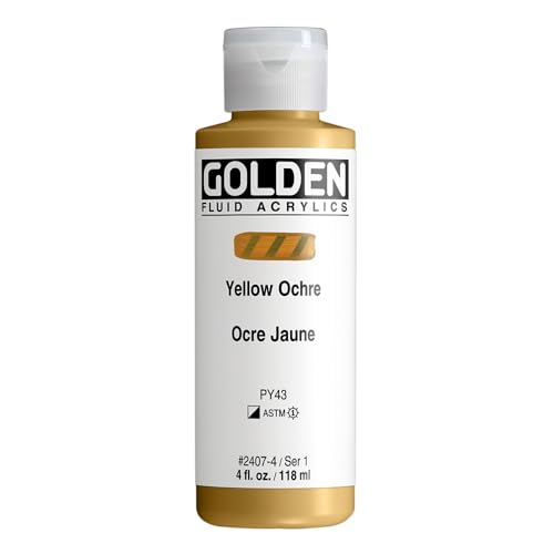 GOLDEN Fluid Acrylics, Yellow Ochre, 4 fl. oz. Bottle, Professional Acrylic Paint, Semi-Opaque