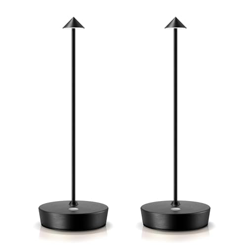 LED Cordless Table Lamp Rechargeable,Battery Powered Outdoor Table Light - color: 2 Pack Black