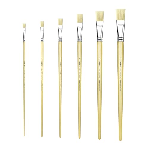 XDT#579 Flat Artist Paint Brush 6 Piece Set Medium Firm Square Wash Tip #2#4#6#8#10#12, Craft Face Body Paint Acrylic Oil Watercolor - size: Even Sizes (Flat 6-PCS)