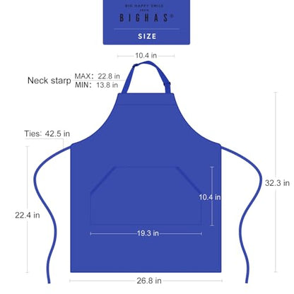 BIGHAS Adjustable Bib Apron with Long Ties for Women Men 18 Colors Chef Kitchen Cooking - color: Blue