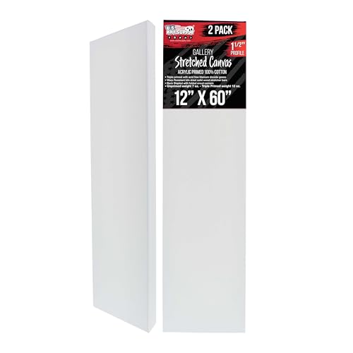 U.S. Art Supply 12"x60" Stretched Canvas for Painting, Gallery Depth 3-Pack - size: 12" x 60"