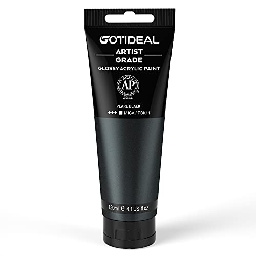 GOTIDEAL Metallic Acrylic Paint Pearl Black Tubes(120ml, 4.1 oz) | Non Toxic, Non Fading, Rich Pigments,for Painters, Adults & Kids,Ideal for Canvas Wood Clay Fabric Ceramic Craft Supplies - color: Pearl Black, style: Metallic