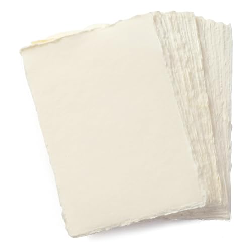 Wanderings Handmade A6 Cream Mixed Media Paper with Deckle Edge - 4" x 6" - 150 GSM -Colored Cold Press Textured Paper Made with Recycled Cotton for Crafts Card Making Sketching Watercolor - 50 Sheets - color: Cream, size: A6