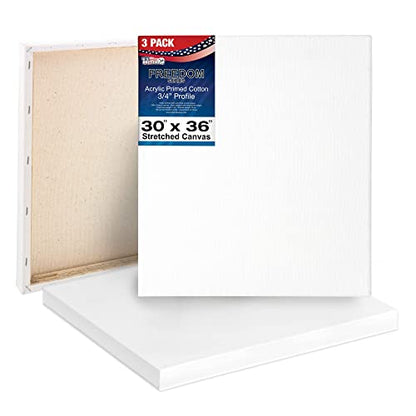 U.S. Art Supply 30 x 36 inch Stretched Canvas 12-Ounce Triple Primed, 3-Pack - Professional Artist Quality White Blank 3/4" Profile, 100% Cotton, Heavy-Weight Gesso - Acrylic Pouring, Oil Painting - size: 30" x 36"