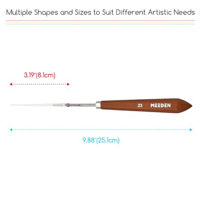 MEEDEN Artist Paint Palette Knife: 9.88" Flexible Stainless Steel Art Pallet Scraper Knife with Wooden Handle for Oil Painting Accessories for Acrylic Gouache, Canvas, #23 - style: #23