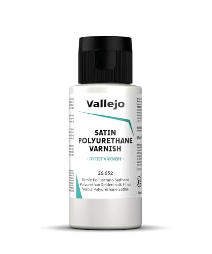 Vallejo - Polyurethane Varnish | Satin Finish 60 ml. (2.02 fl.oz.) | Extraordinary Hardness & Permanence | Create a Perfect Clear Coat | Scratch Resistant for Outdoor and Indoor Surfaces - style: Satin 60 ml. (2.02 fl.oz.)