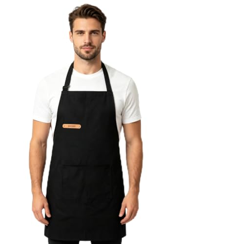 Professional Unisex Chef Apron – Cross-Back, Large Pockets, Water-Resistant Cotton Canvas - color: Black