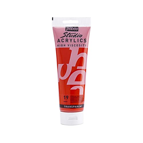 Pebeo Studio Acrylics High Viscosity, Fine Acrylic, 250 ml - Transparent Vermilion - color: Transparent Vermilion