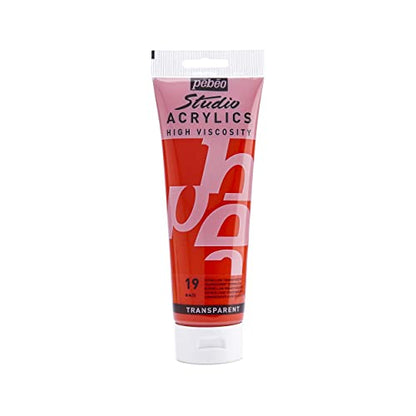 Pebeo Studio Acrylics High Viscosity, Fine Acrylic, 250 ml - Transparent Vermilion - color: Transparent Vermilion