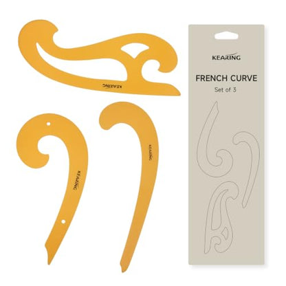 KEARING 3Pcs French Curve Ruler Set - Flexible Plastic Sewing Template | Flexible 3-piece clear PVC french curve template set. Perfect for sleeve caps, bust, waistline and neckline sewing - style: 1301S