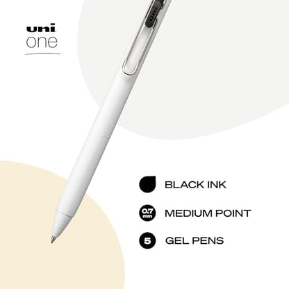 uniball™ one Retractable Gel Pens, Medium Point (0.7mm), Black Ink, 5 Pack - color: Black, size: 5 Count (Pack of 1), style: Medium