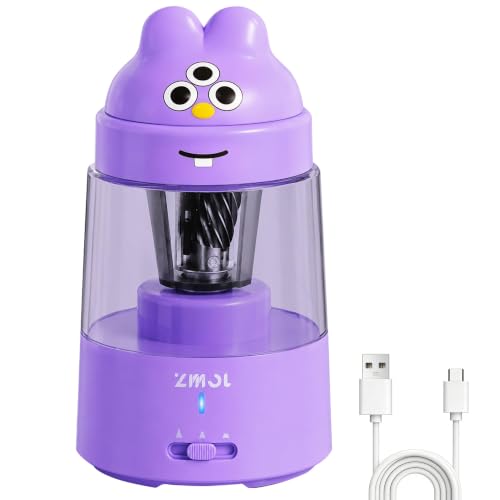 ZMOL Colored Pencil Sharpener for Kids Gift, Rechargeable Electric Pencil Sharpener, Auto Stop, Pencil Sharpeners for Battery Powered Cute Purple - color: Purple