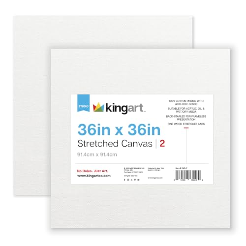 KINGART 846-2 Stretched White Canvas for Painting, 36 x 36 Inch, Pack of 2 - size: 36 x 36 Inch