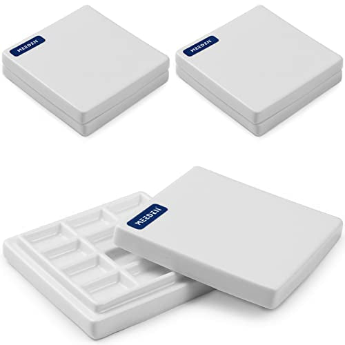 MEEDEN 3 Pack Ceramic Palettes with Cover: 12-Well Mixing Tray | Painting Palette for Watercolor Gouache Color Mixing, White Porcelain Palette, Multi-Functional Palette for Hobby & Crafts - size: 12-well (3 pcs)