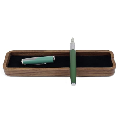 Solid Walnut Wooden Fountain Pen Tray Office Desk Display Holder Organizer | Side Pen Rest Notch, Anti-Roll Design, Soft Velvet Lining, Scratch Protection, Quick-Rest Slot