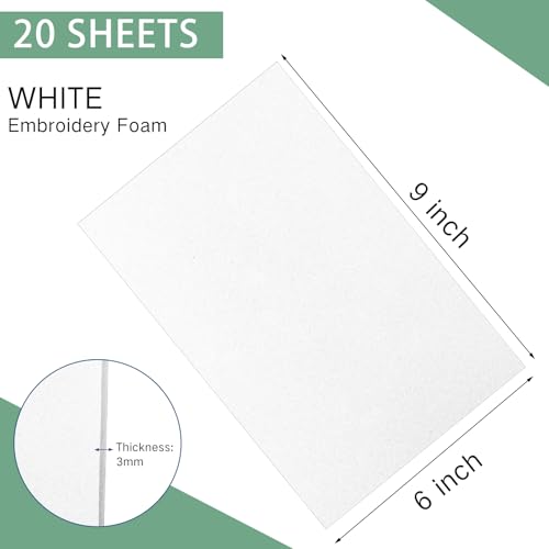 Innconee 20 Pcs 3mm Embroidery Foam EVA Foam Sheets for 3D Embroidery Arts and Crafts, DIY Projects, Hand Sewing, Quilting, Hats, Cosplay Costumes, Pillows(White,6 x 9 Inch) - color: White, size: 6 x 9 Inch