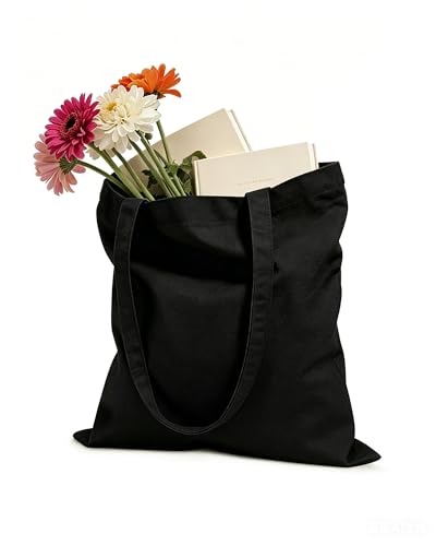 Canvas Tote Bag with Zipper for Women, Halloween Trick or Treat Bags Bulk | 13.8" x 15.3" Fashionable Two-Tone Cotton Tote Bag for Crafts, DIY Your Creative Designs - color: [A2] Black