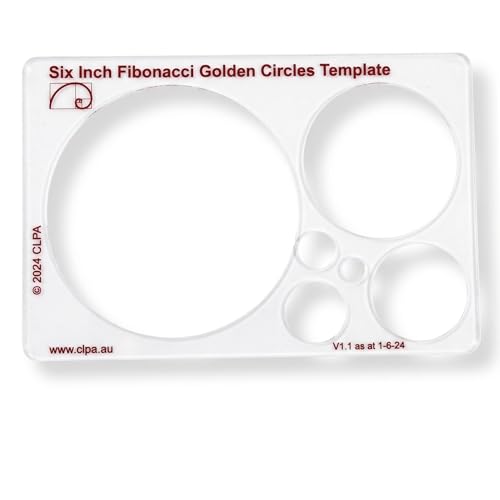 Fibonacci 6" Circle Drawing Template, Golden Ratio Stencil | Australian Designed and Made; Geometric Stencil for Art; Drafting and Quilting; PETG - style: 6" Circles