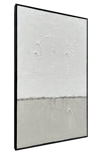 NANKAI Art Hand-Painted White and Grey Art Oil Painting Modern Minimalist Abstract Art Home Office Wall Decoration Art 36x24 inches (with Solid Wood Exterior Frame) - color: Nkhb293