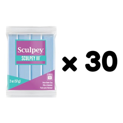 Sculpey Oven-Bake Clay, 2 oz. Bars, Sculpey III Sky Blue, 30 Bars | Polymer Clay, Perfect for Jewelry, Home Decor, and General Crafting - size: 2 oz. Sky Blue (30-Pack)