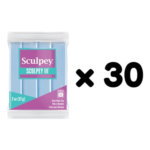 Sculpey Oven-Bake Clay, 2 oz. Bars, Sculpey III Sky Blue, 30 Bars | Polymer Clay, Perfect for Jewelry, Home Decor, and General Crafting - size: 2 oz. Sky Blue (30-Pack)