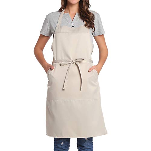 BIGHAS Adjustable Bib Apron with Long Ties for Women Men 18 Colors Chef Kitchen Cooking - color: Beige