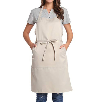 BIGHAS Adjustable Bib Apron with Long Ties for Women Men 18 Colors Chef Kitchen Cooking - color: Beige