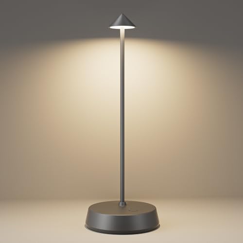Cordless Touch Table Lamp Rechargeable LED Battery Operated 6000mAh | Dimmable Waterproof Small Lamp Portable Wireless Table Light for Dining Room Restaurant Bar Indoor/Outdoor Use Grey-1PC - color: Grey-1PC