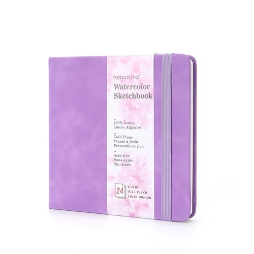 tumuarta Watercolor Sketchbook,140 LB, 300GSM, 100% Cotton, Cold Press - color: Purple, size: 6"x6"