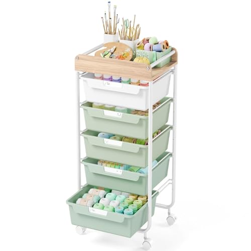APEXCHASER Utility Cart with 5 Drawers, Art Cart for Teacher Kid, Green - color: Green, size: 5-Drawers