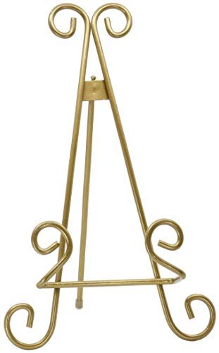 Red Co. Decorative Curved Plate Stand and Art Holder Easel in Old Gold Finish - 13" - color: Old Gold