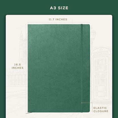 Beechmore Books A3 11.7x16.5 Mixed Media Sketchbook 160 GSM/98lb, Gift Box - color: Dartmouth Green, size: A3 - 11.7" x 16.5" Extra Large