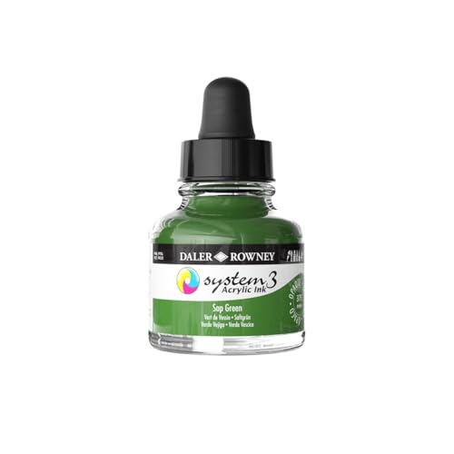 Daler-Rowney System3 Acrylic Ink Bottle Sap Green 29.5ml - Versatile Acrylic Ink for Artists and Students - Opaque Calligraphy Ink for Drawing Illustrating Airbrushing Dip Pen Ink and More