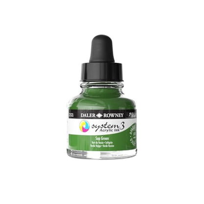 Daler-Rowney System3 Acrylic Ink Bottle Sap Green 29.5ml - Versatile Acrylic Ink for Artists and Students - Opaque Calligraphy Ink for Drawing Illustrating Airbrushing Dip Pen Ink and More