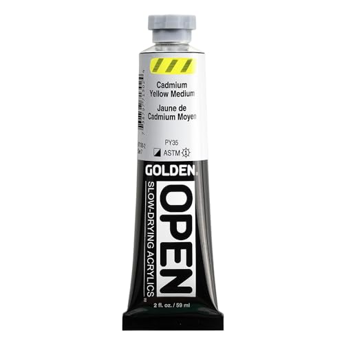 GOLDEN OPEN Slow-Drying Acrylics, Cadmium Yellow Medium, 2 fl oz. tube, Professional Acrylic Paint, Semi-Opaque - color: Cadmium Yellow Medium, size: 2 Fl Oz (Pack of 1)