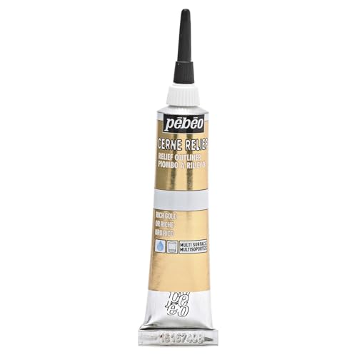 Pebeo Vitrail, Cerne Relief Dimensional Paint, 20 ml Tube with Nozzle - Rich Gold, 0.67 Fl Oz (Pack of 1) - color: Rich Gold, size: 0.68 Fl Oz (Pack of 1)