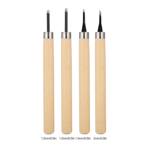 GBSCLOVER 4Pcs Carving Tools Printmaking, Metal Wood Carve Smoothing Tool, Different Shape and Size Rubber Stamp Pattern Carving Tools with Plastic Box for DIY Art Craft Carpentry