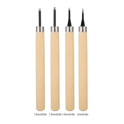 GBSCLOVER 4Pcs Carving Tools Printmaking, Metal Wood Carve Smoothing Tool, Different Shape and Size Rubber Stamp Pattern Carving Tools with Plastic Box for DIY Art Craft Carpentry