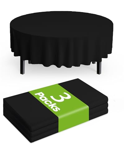 Pureegg Plastic Table Cloth Disposable 3 Pack, 84 Inch Round Table Cloth, Leakproof Table Cover for Parties, Picnic, Weddings, Black - color: Black, size: 84" Round