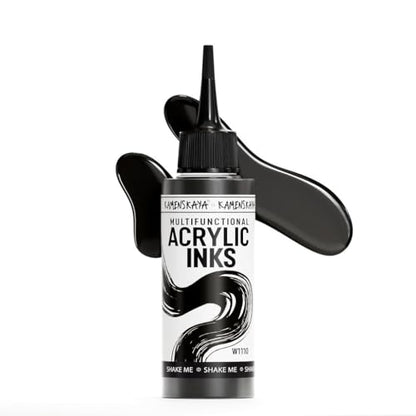 KAMENSKAYA Acrylic Inks for Artists - Black Acrylic Ink, 3.38 Fl Oz (100 ml) | Highly Concentrated, Multifunctional Liquid Acrylic Paint - color: Black