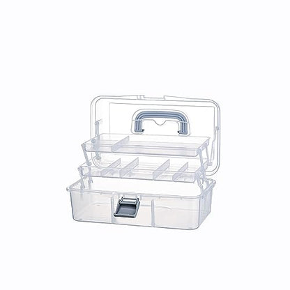 2-Tier Trays Clear Gray Plastic Storage Container Organizer Box, Multipurpose Portable Carrying Case with Latch Lock and Handle for Art, Craft, Sewing Supplies, First Aid, Makeup