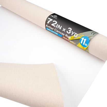 PHOENIX 72 Inch Wide x 3 Yards (9 Feet) Long Canvas Roll | 100% Cotton 11 Oz. Gesso Primed, Ready to Use Unstretched Professional Roll of Canvas for Oil & Acrylic Painting - size: 72 inch x 3 yard, style: 11 oz.