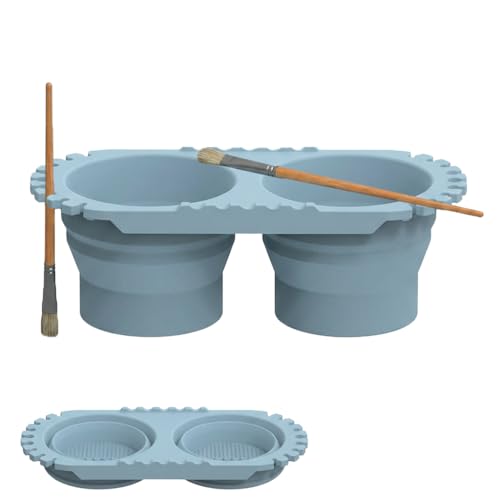 Paint Brush Cleaner Cup Foldable Silicone Brush Washer With Holder Dual Compartments For Watercolor Acrylic Oil Painting Art Supplies Portable Container For Artists Students Studio Travel Use