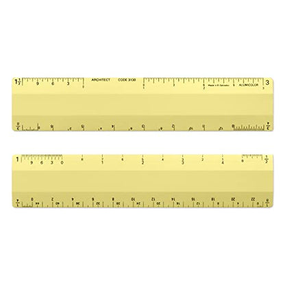 Alumicolor Architect 6 inch Ruler Scale w/ 4 Bevel Design for Drawing, Drafting & Engineering, Calibrations Divided by (1/8, 1/4), (1/2, 1), (3/8, 3/4), (3, 11/2), Gold - color: Gold